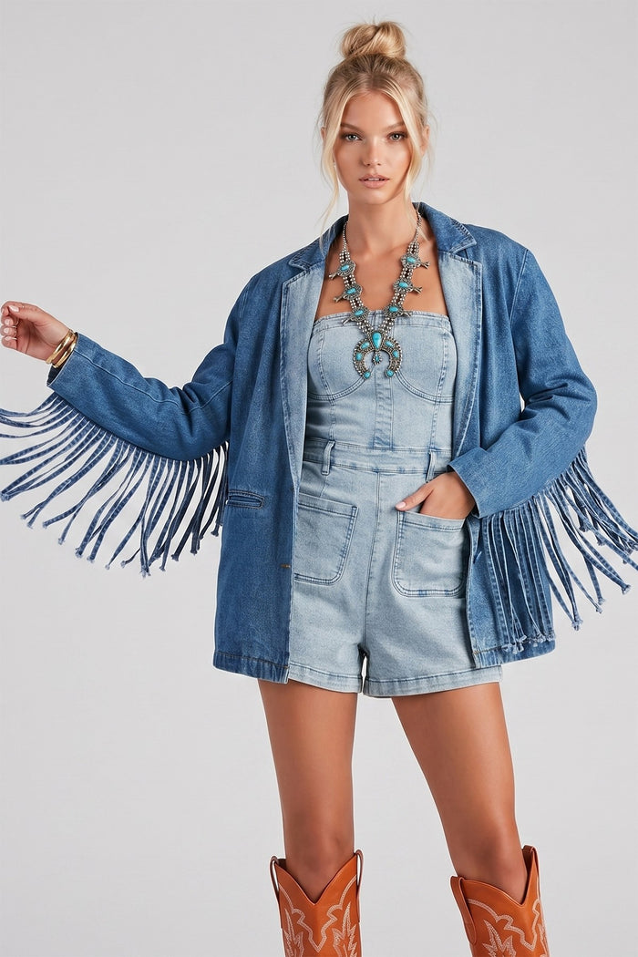 PREMIUM FRINGED DENIM BLAZER W6160JIA
