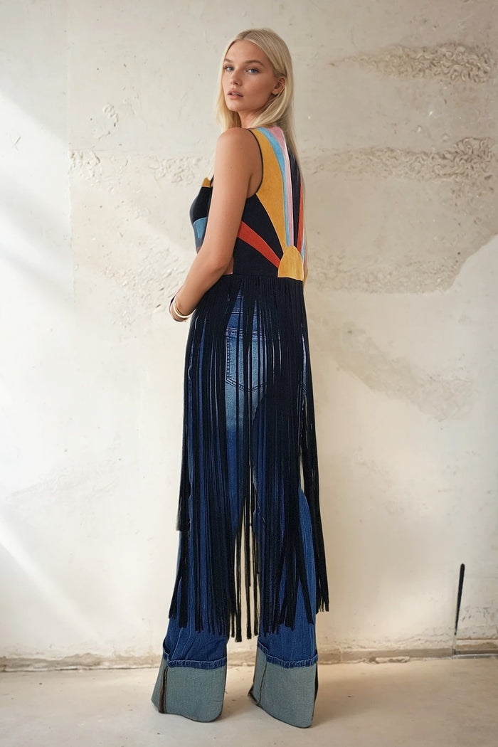 MAXI COLORBLOCK SUNRISE FAUX SUEDE VEST W6312JIB