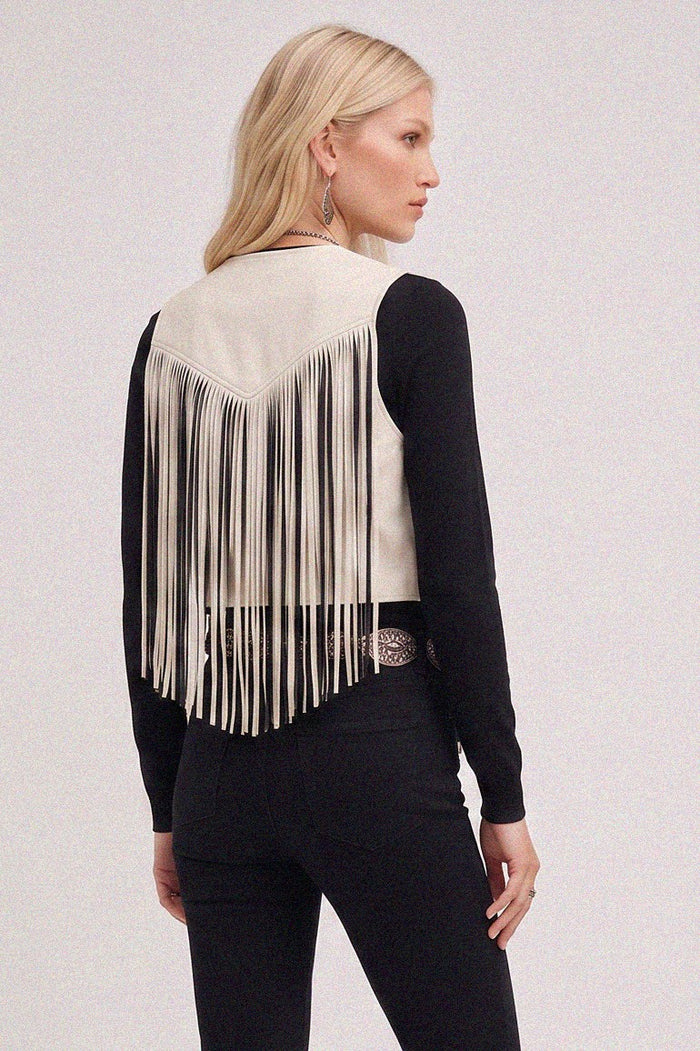 WESTERN 2TONE FRINGED FAUX SUEDETTE VEST W6408JIA