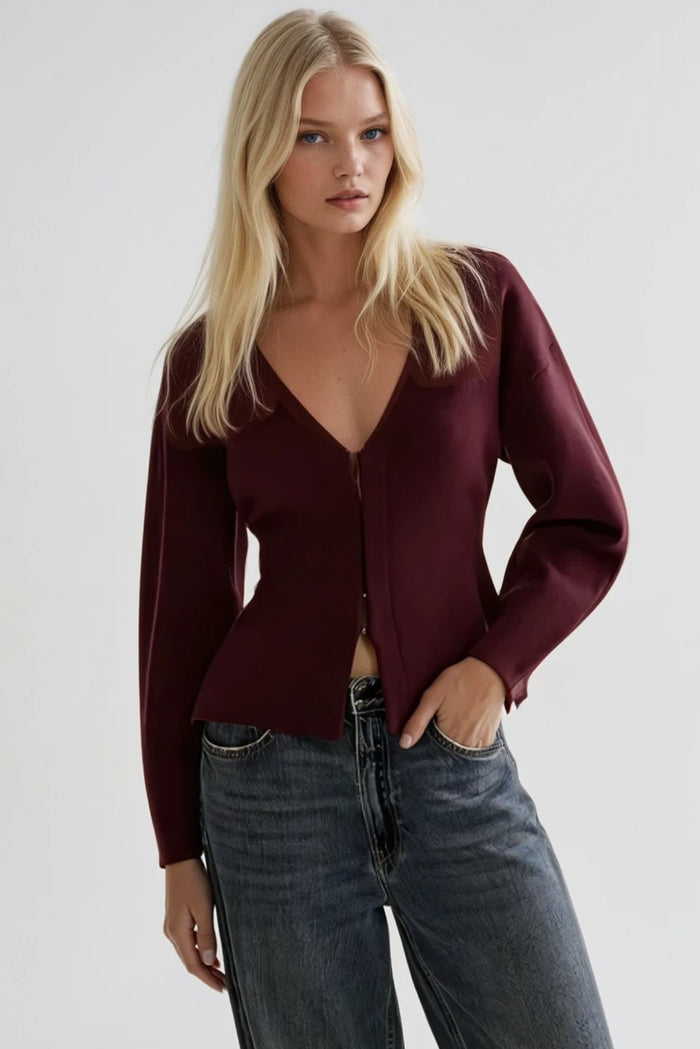 SOFT HEAVY KNIT CLIP CLOSURE CARDIGAN TOP W6446JIA
