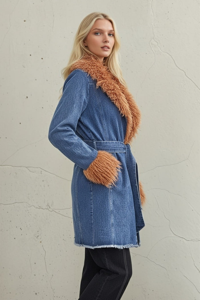FAUX FUR DENIM COAT W6376JIA